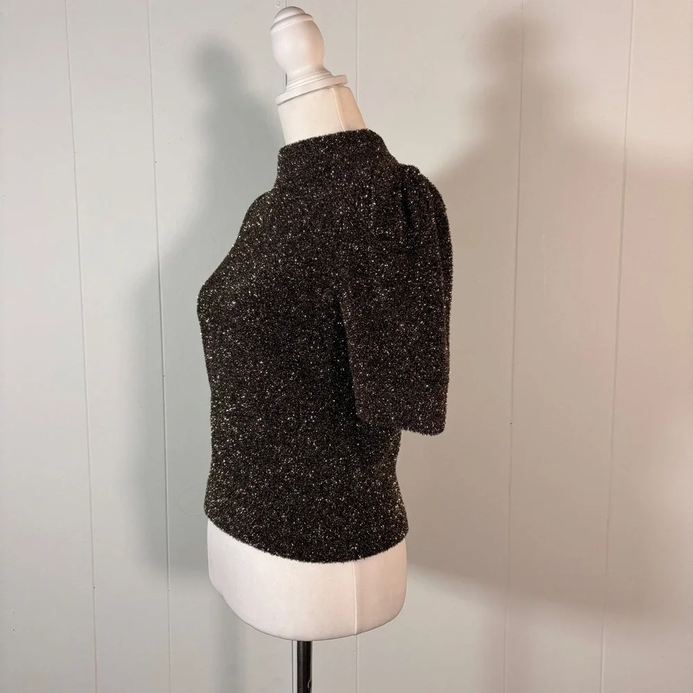 Kate Spade Dashing Beauty‎ Metallic Knit Top Women's XS Fuzzy Chic Glam Preppy